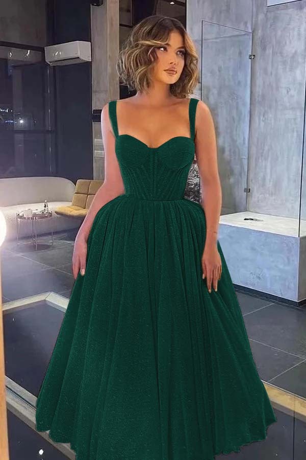 Gorgeous Spaghetti Strap Sweetheart Sequins Prom Dress With Tulle