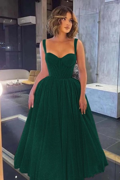 Gorgeous Spaghetti Strap Sweetheart Sequins Prom Dress With Tulle