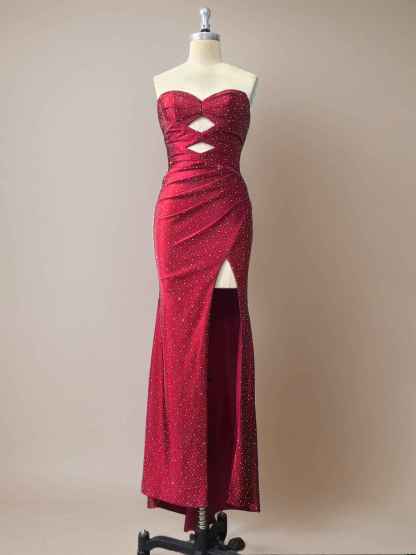 Hot Pink Mermaid Strapless Long Prom Dress with Beads