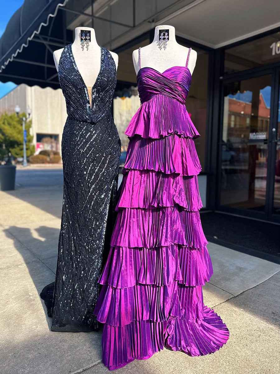 Pleated Tiered Ruffle Prom Dress with Sweetheart Bodice