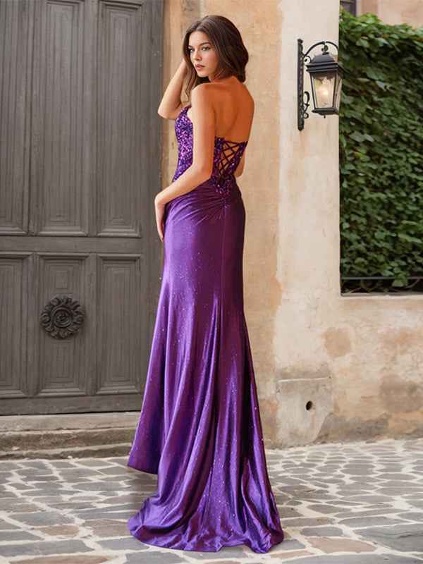 Black Sheath Sweetheart Long Prom Dress With Slit