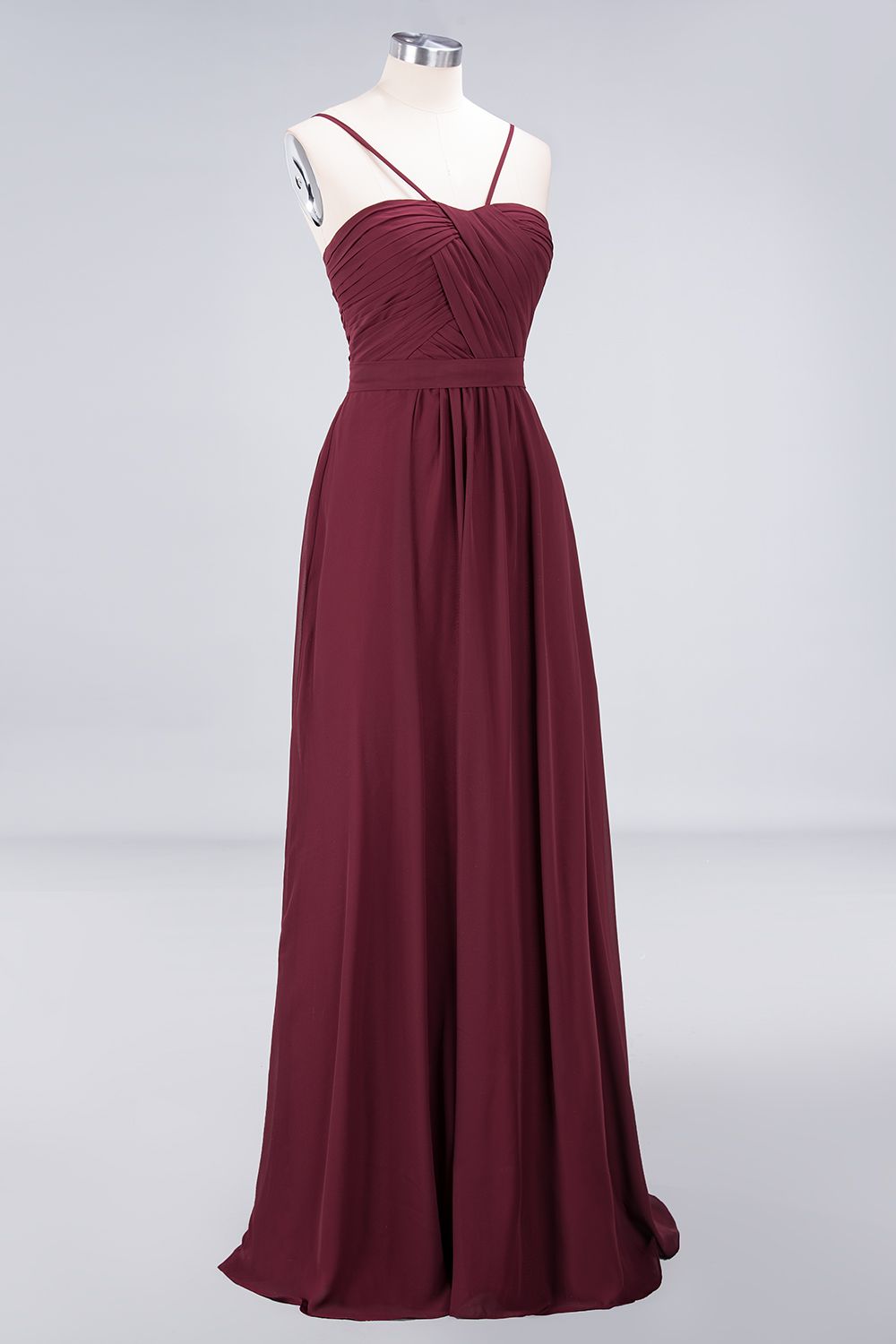 BMbridal Chic Burgundy Sweetheart Long Bridesmaid Dress With Spaghetti-Straps-BMbridal