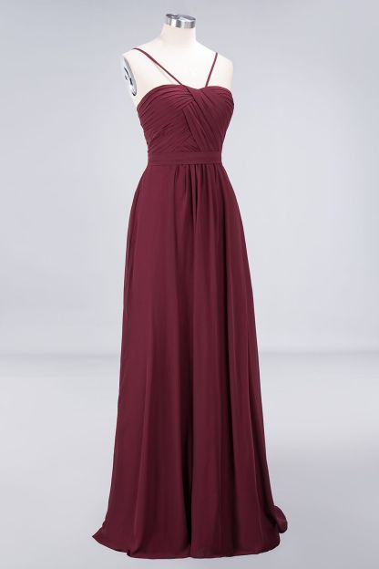BMbridal Chic Burgundy Sweetheart Long Bridesmaid Dress With Spaghetti-Straps-BMbridal