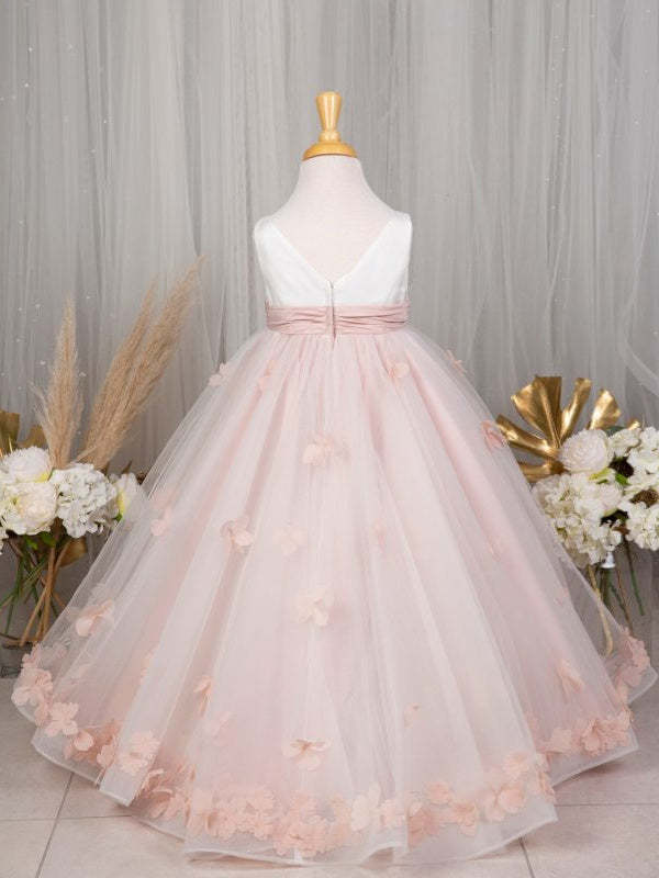 Sleeveless Floor-Length Flower Girl Dress in Satin Tulle with A-Line/Princess Cut