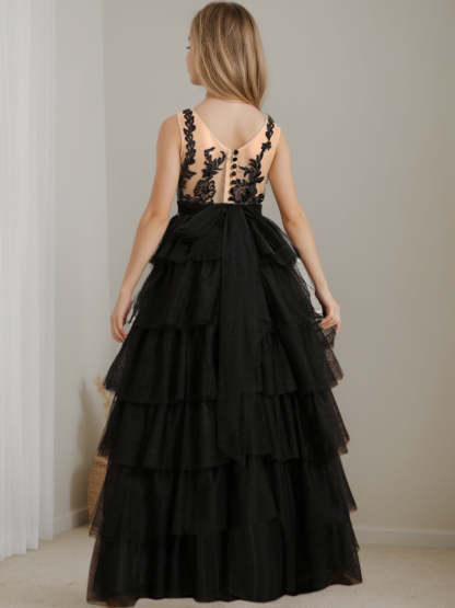 Sleeveless Scoop-Neck Floor-Length Ball Gown Flower Girl Dress with Lace