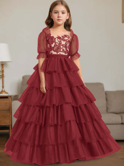 Sleeveless Scoop-Neck Floor-Length Ball Gown Flower Girl Dress with Lace
