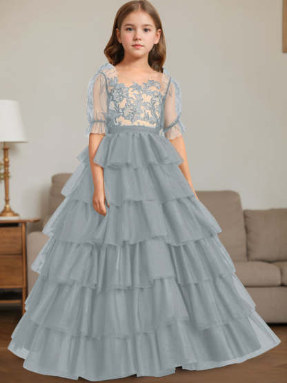 Sleeveless Scoop-Neck Floor-Length Ball Gown Flower Girl Dress with Lace