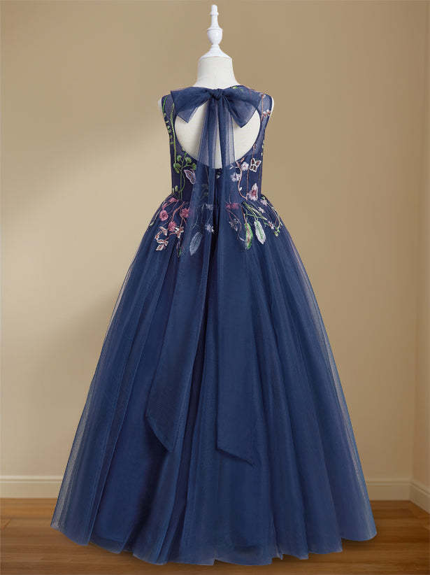 Floor-Length Sleeveless Flower Girl Dress with Embroidery in A-Line/Princess Scoop Neck Style