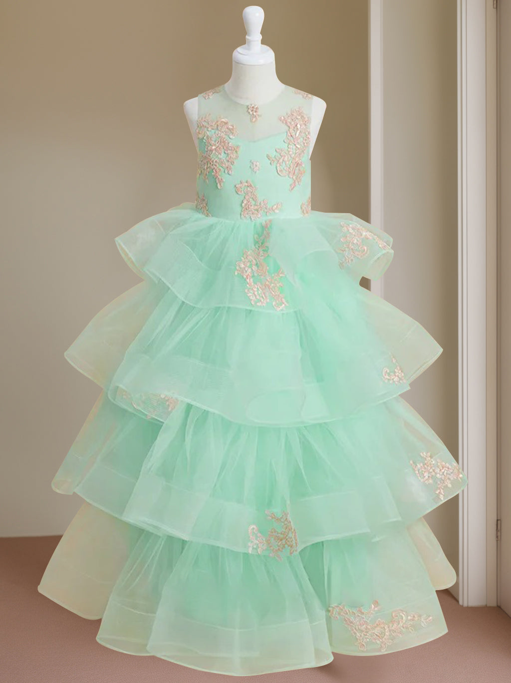 Sleeveless Scoop-Neck Floor-Length Flower Girl Ball Gown