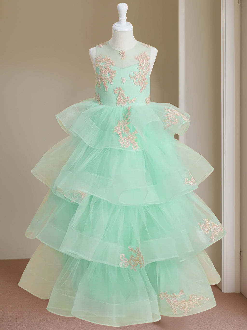 Sleeveless Scoop-Neck Floor-Length Flower Girl Ball Gown