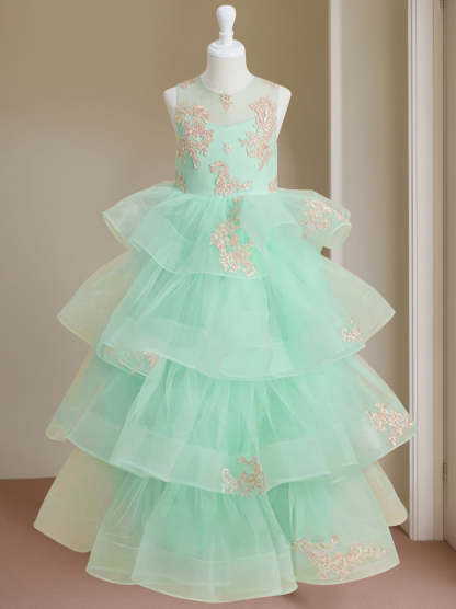 Sleeveless Scoop-Neck Floor-Length Flower Girl Ball Gown