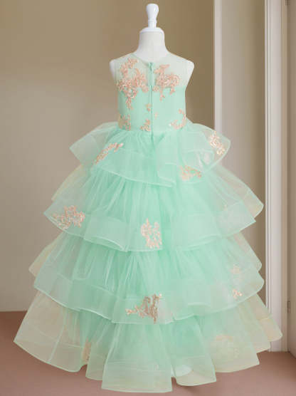 Sleeveless Scoop-Neck Floor-Length Flower Girl Ball Gown