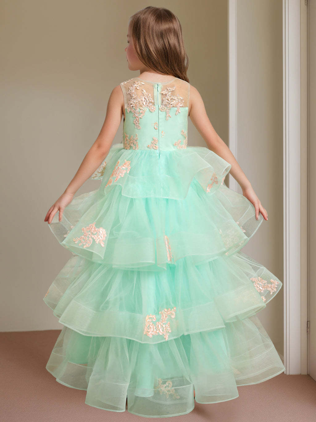 Sleeveless Scoop-Neck Floor-Length Flower Girl Ball Gown