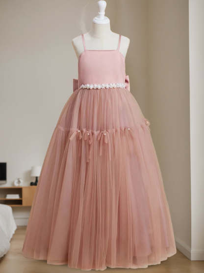 Floor-Length Sleeveless A-Line Flower Girl Dress with Square Neck and Beading