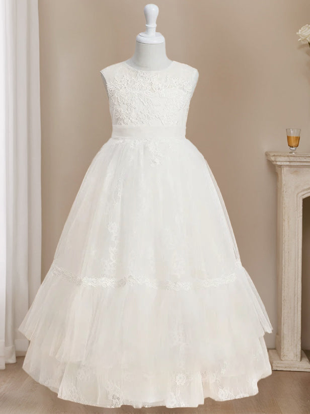 Sleeveless Floor-Length Scoop Neck Flower Girl Ball-Gown Dress