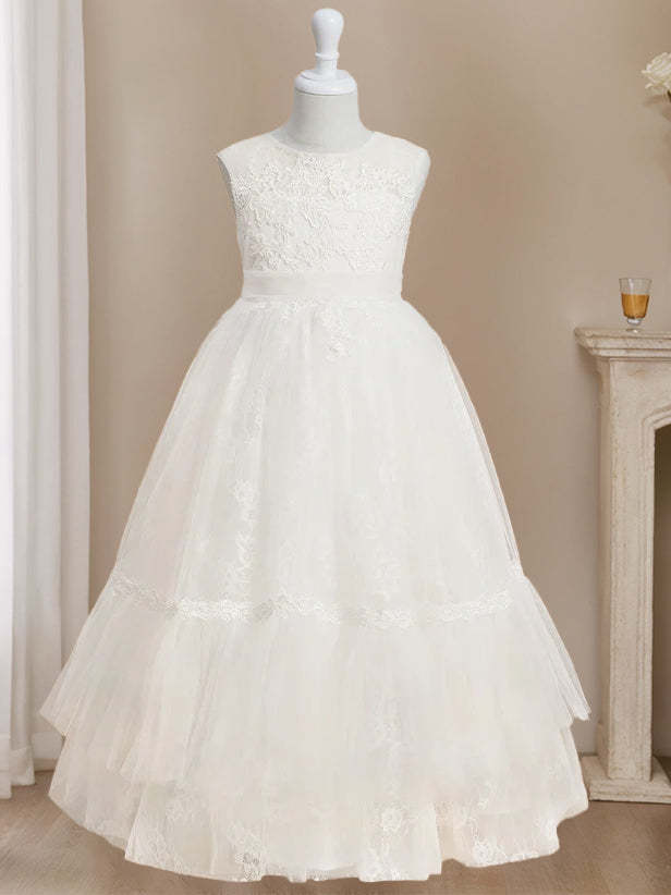 Sleeveless Floor-Length Scoop Neck Flower Girl Ball-Gown Dress