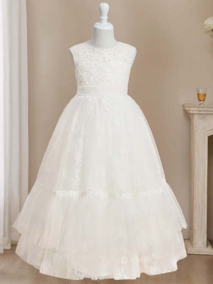 Sleeveless Floor-Length Scoop Neck Flower Girl Ball-Gown Dress