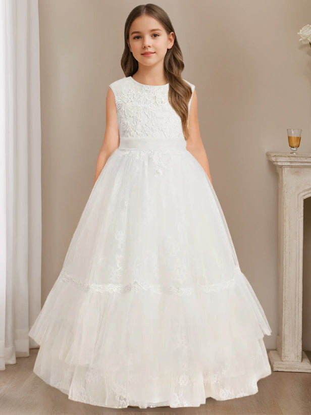Sleeveless Floor-Length Scoop Neck Flower Girl Ball-Gown Dress