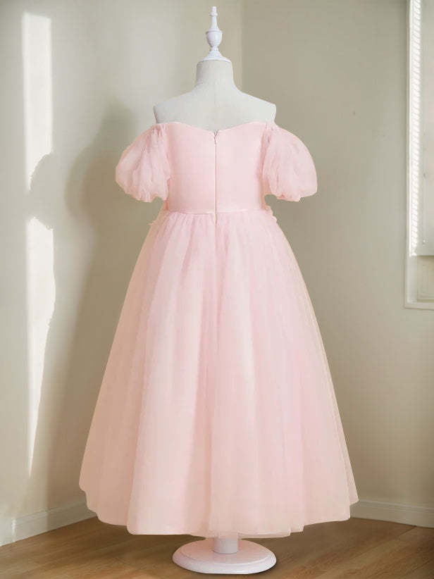 Princess A-Line Flower Girl Dress with 3D Flowers & Beads Off-the-Shoulder and Ankle-Length