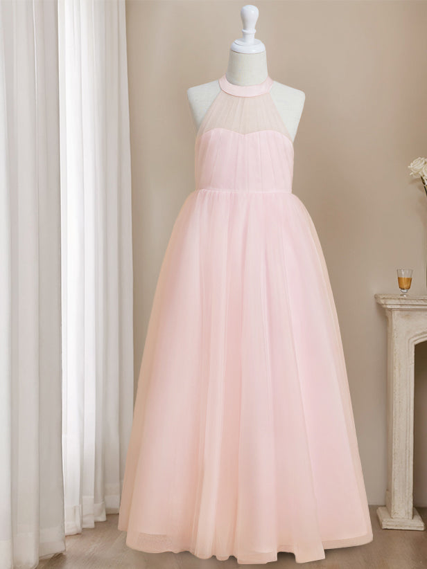 Princess A-Line Halter Neck Floor-Length Sleeveless Flower Girl Dress Featuring a Bowknot