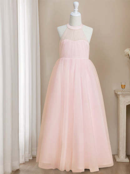 Princess A-Line Halter Neck Floor-Length Sleeveless Flower Girl Dress Featuring a Bowknot