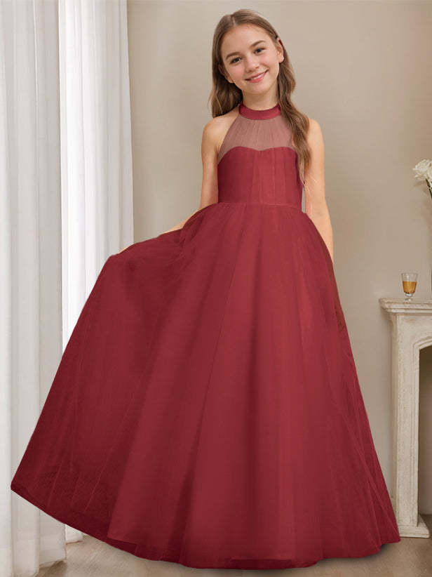 Princess A-Line Halter Neck Floor-Length Sleeveless Flower Girl Dress Featuring a Bowknot