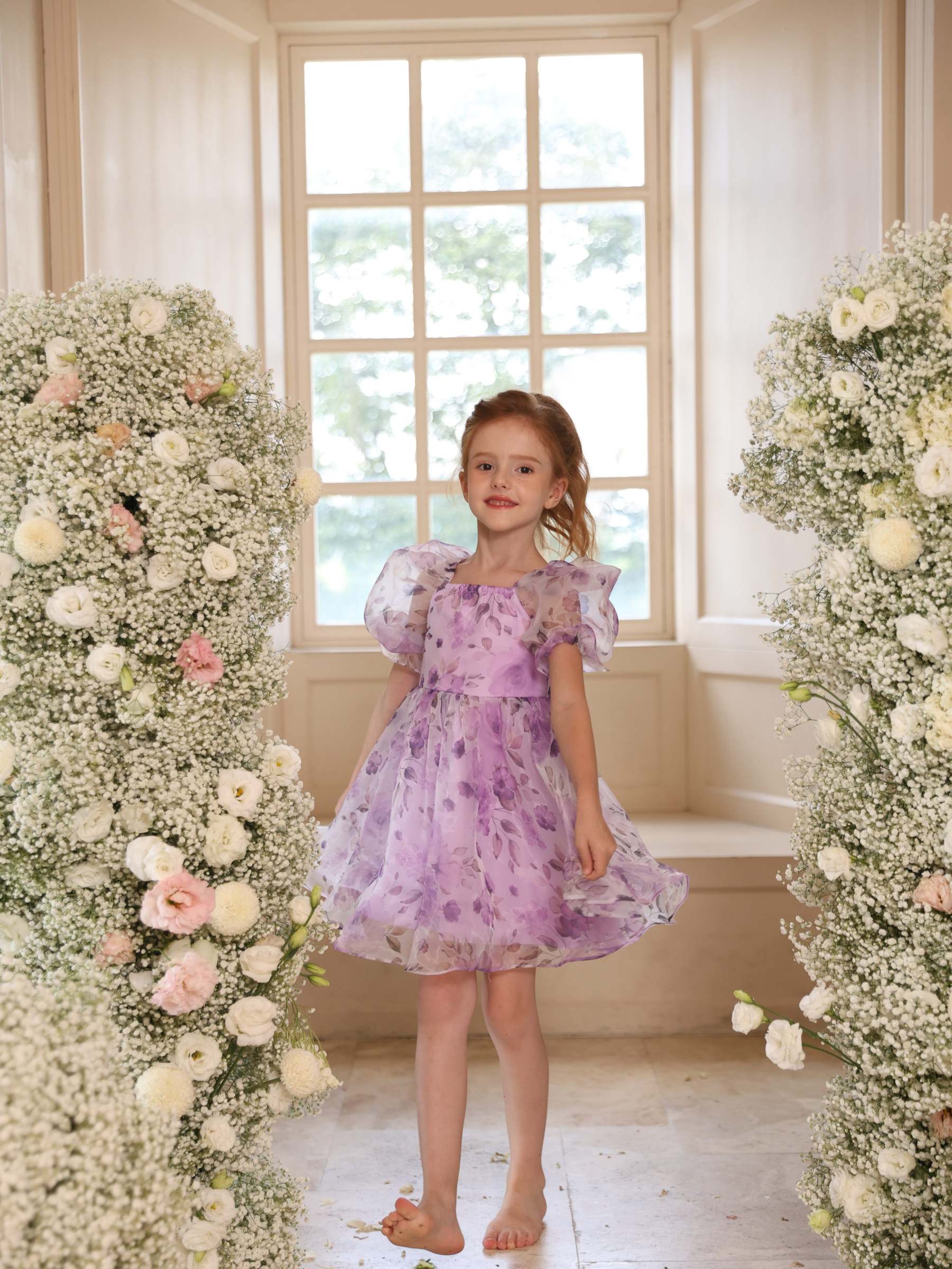 Short Sleeve Scoop Neck Tulle Ball-Gown Mini Flower Girl Dress