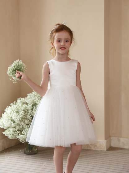 Short Sleeveless Scoop Ball-Gown Flower Girl Dresses Featuring a Bowknot