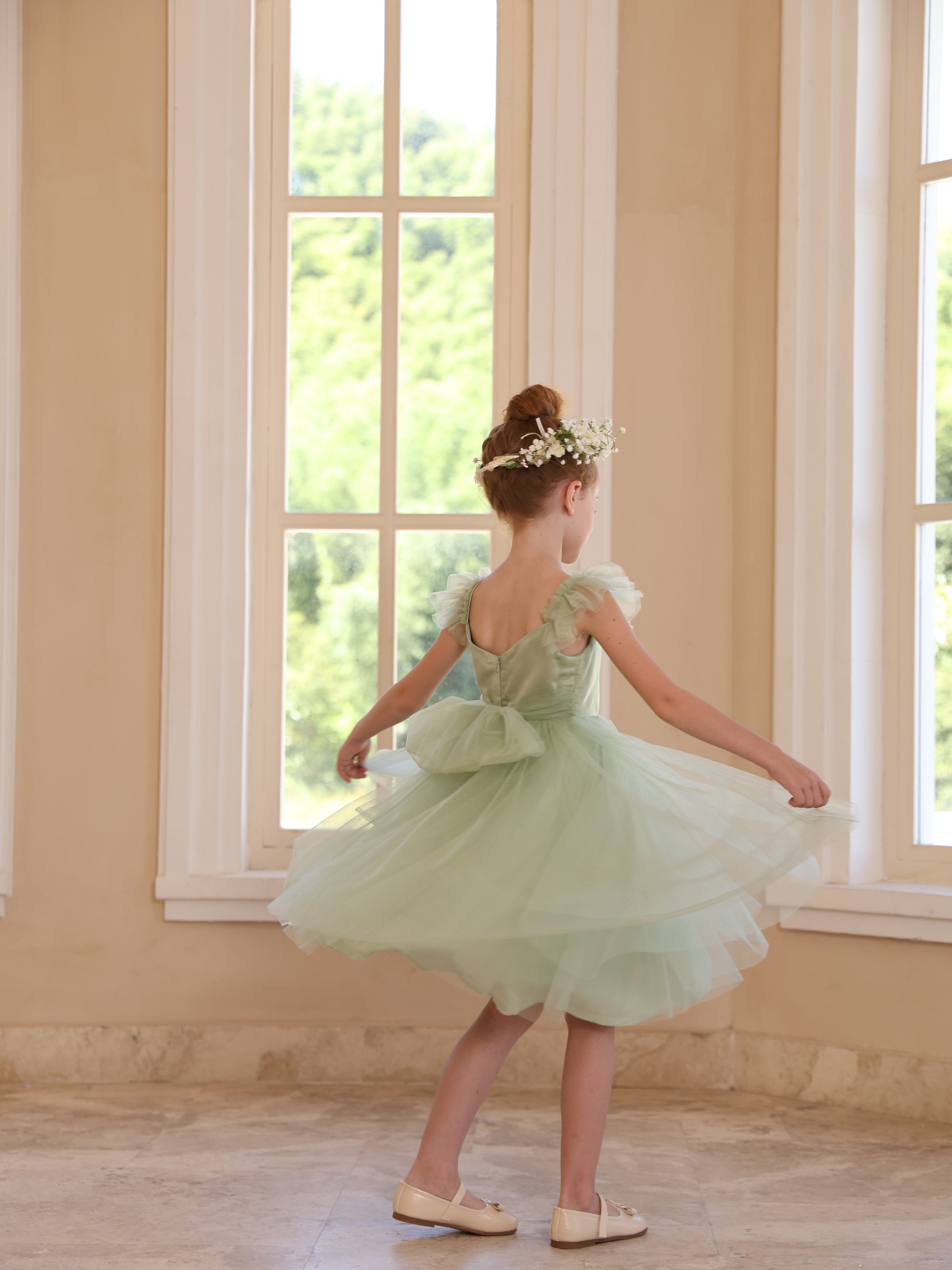 Square Neck Sleeveless Knee-Length Pure Color Ball-Gown Flower Girl Dresses