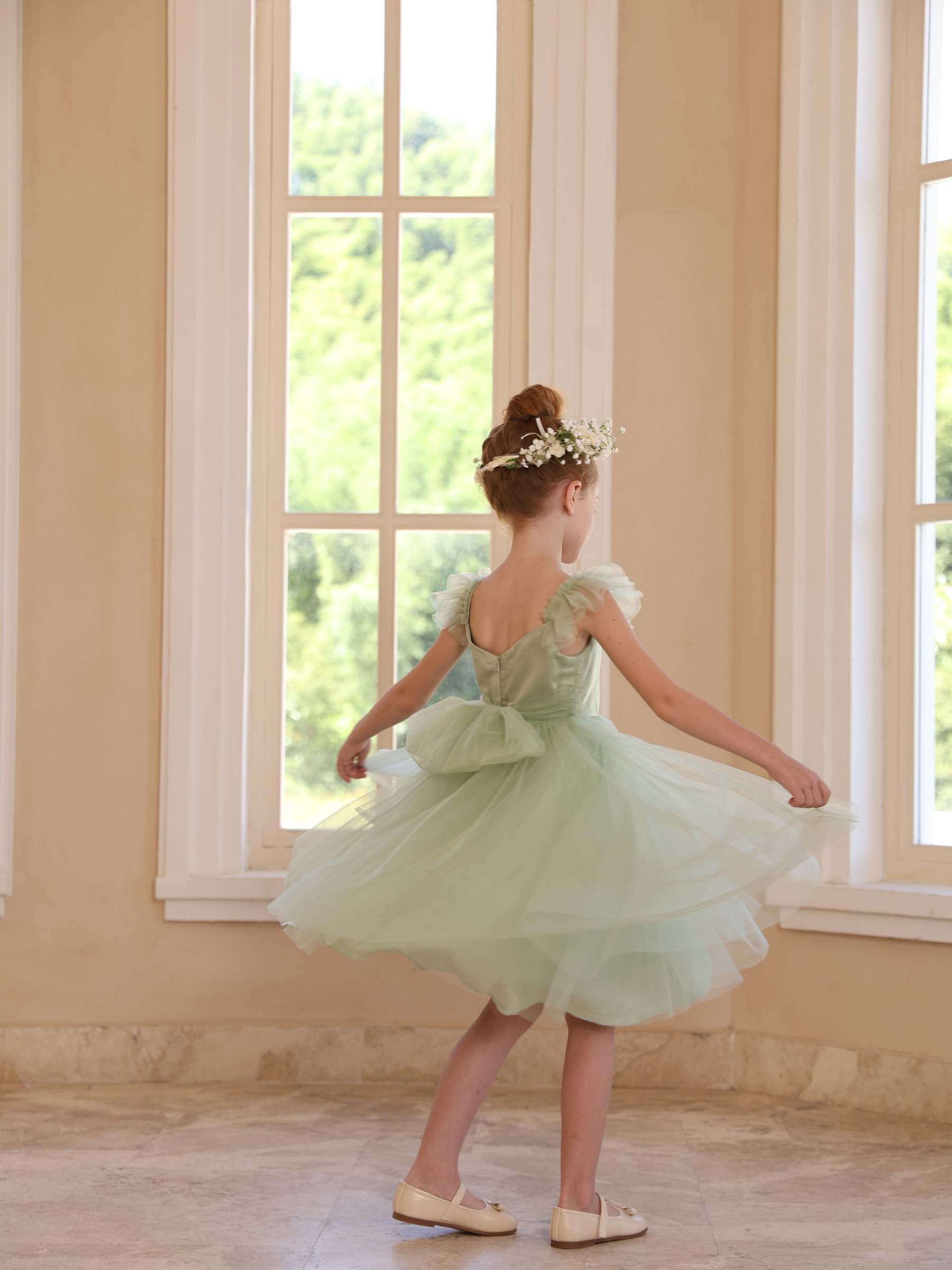Square Neck Sleeveless Knee-Length Pure Color Ball-Gown Flower Girl Dresses