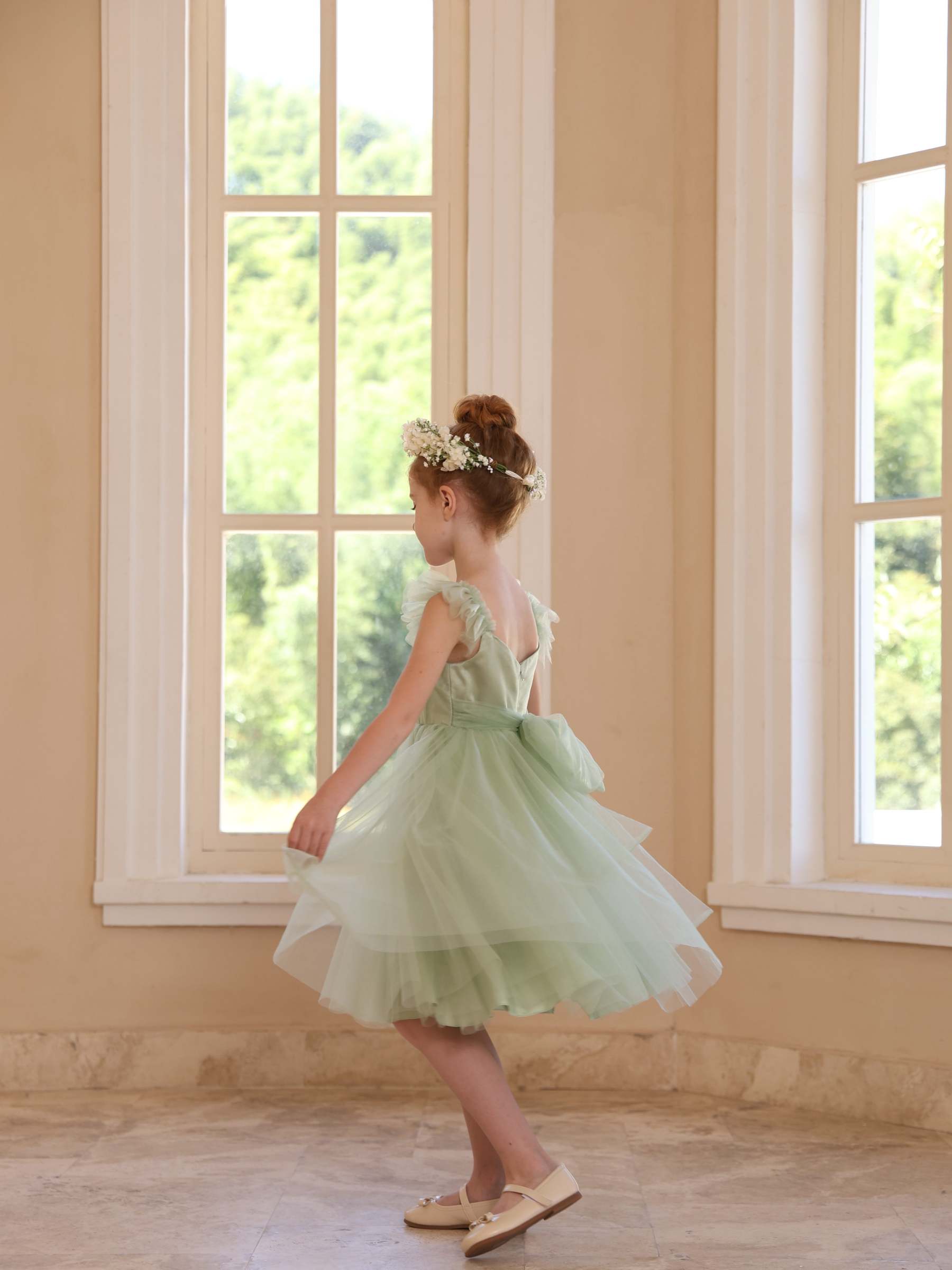 Square Neck Sleeveless Knee-Length Pure Color Ball-Gown Flower Girl Dresses