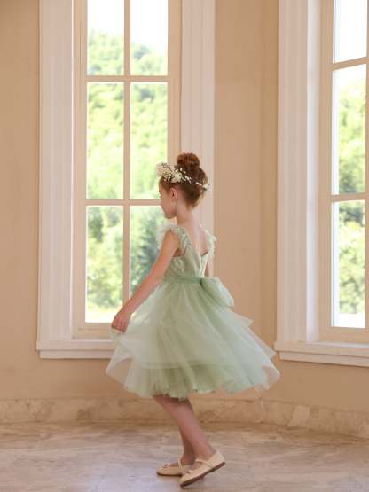 Square Neck Sleeveless Knee-Length Pure Color Ball-Gown Flower Girl Dresses