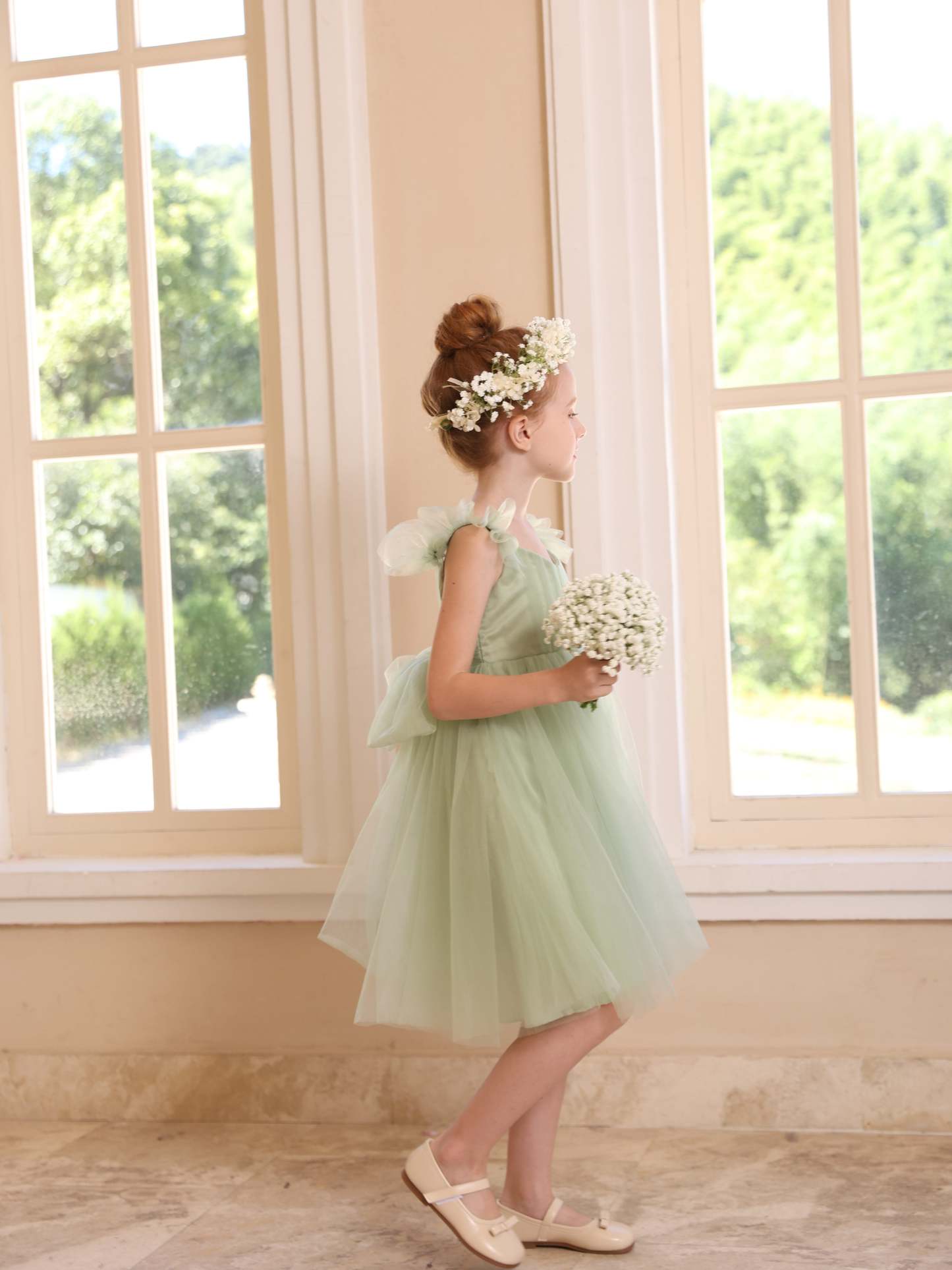Square Neck Sleeveless Knee-Length Pure Color Ball-Gown Flower Girl Dresses
