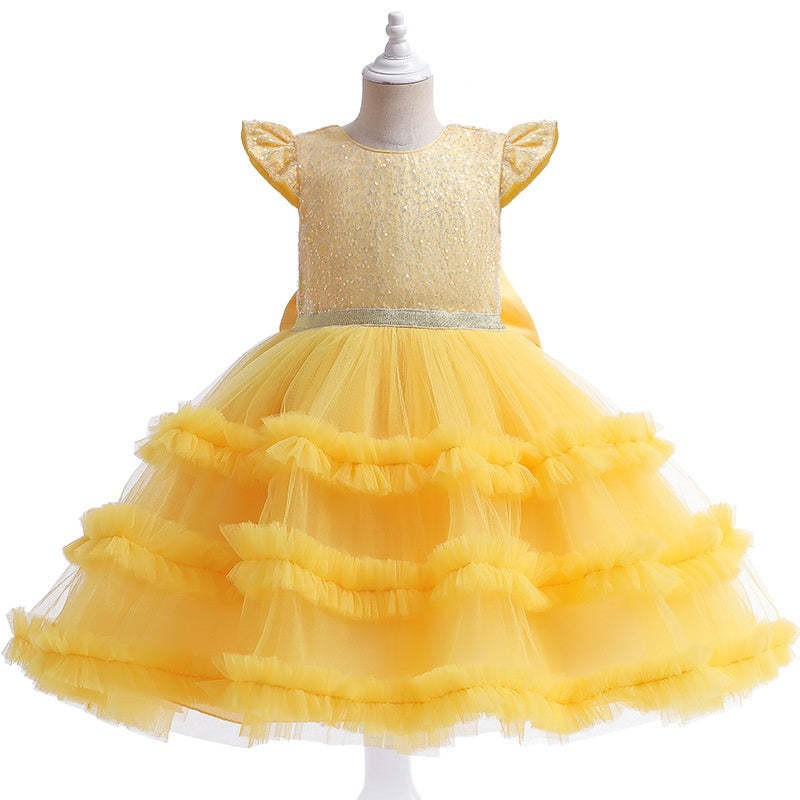 Sleeveless Scoop-Neck Knee-Length Flower Girl Ball Gown with Bowknot