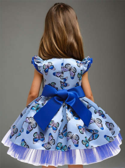 Knee-Length Scoop Neck Flower Girl Ball Gown with Short Sleeves and Lace