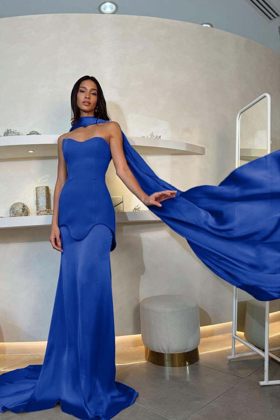 Halter Strapless Sleeveless Long Mermaid Prom Dress With Pleated