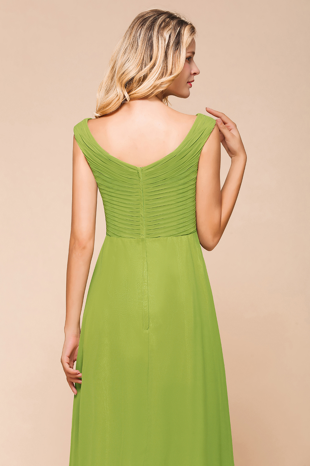 BMbridal Affordable V-Neck Sleeveless Green Chiffon Bridesmaid Dress Online-BMbridal