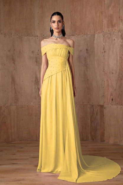 Off the Shoulder Sleeveless Strapless Ruffles Long Prom Dress With Beading