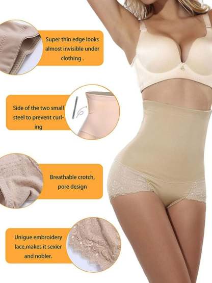 Elegant High Waist Cotton Brief Shapewear with Classic Lace