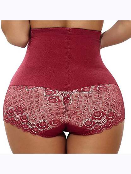 Elegant High Waist Cotton Brief Shapewear with Classic Lace