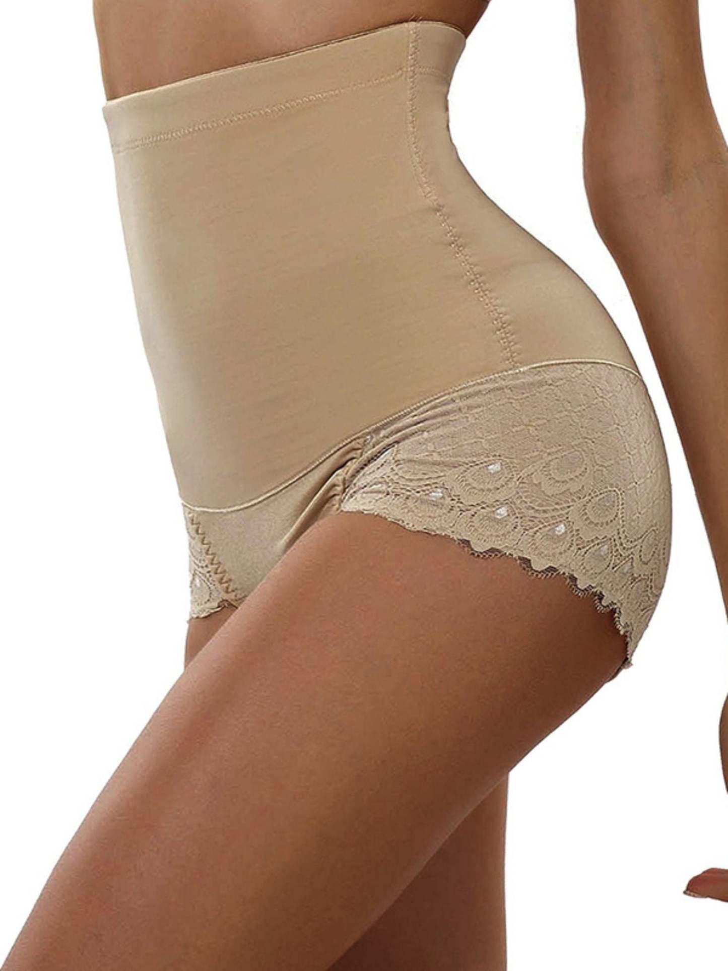 Elegant High Waist Cotton Brief Shapewear with Classic Lace