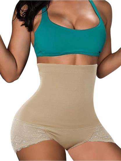 Elegant High Waist Cotton Brief Shapewear with Classic Lace