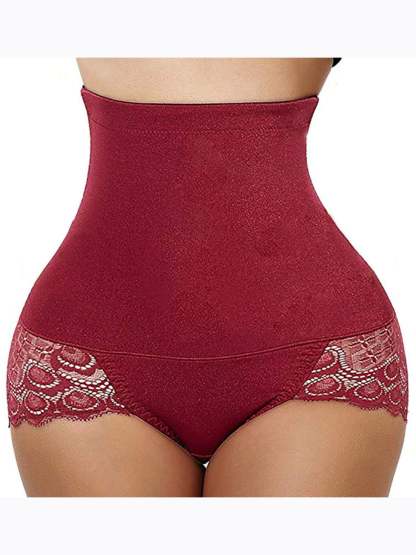 Elegant High Waist Cotton Brief Shapewear with Classic Lace