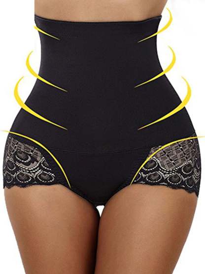 Elegant High Waist Cotton Brief Shapewear with Classic Lace