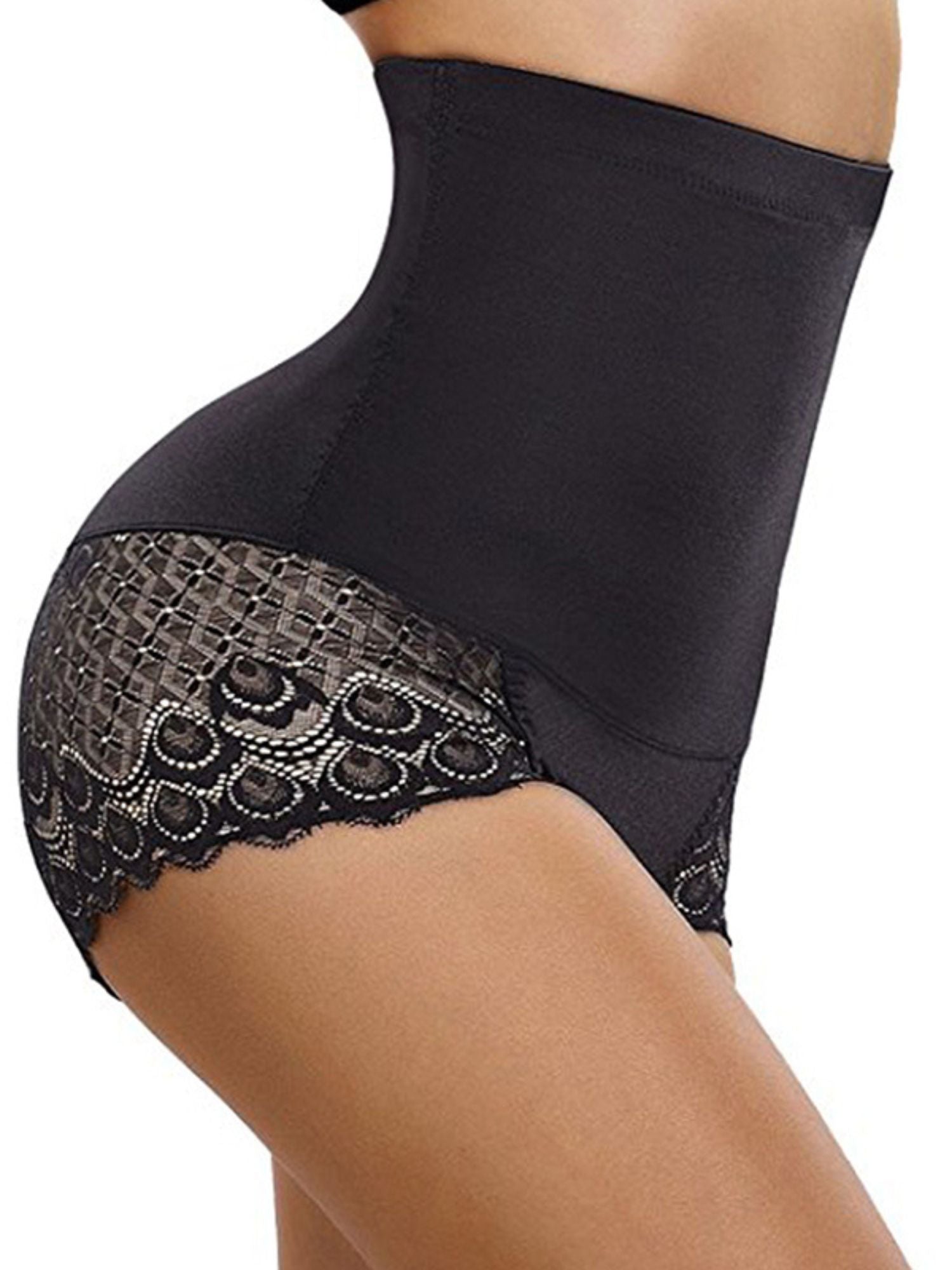 Elegant High Waist Cotton Brief Shapewear with Classic Lace