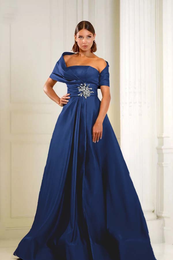 Off the Shoulder Sleeveless Long Prom Dress With Pleated Beading