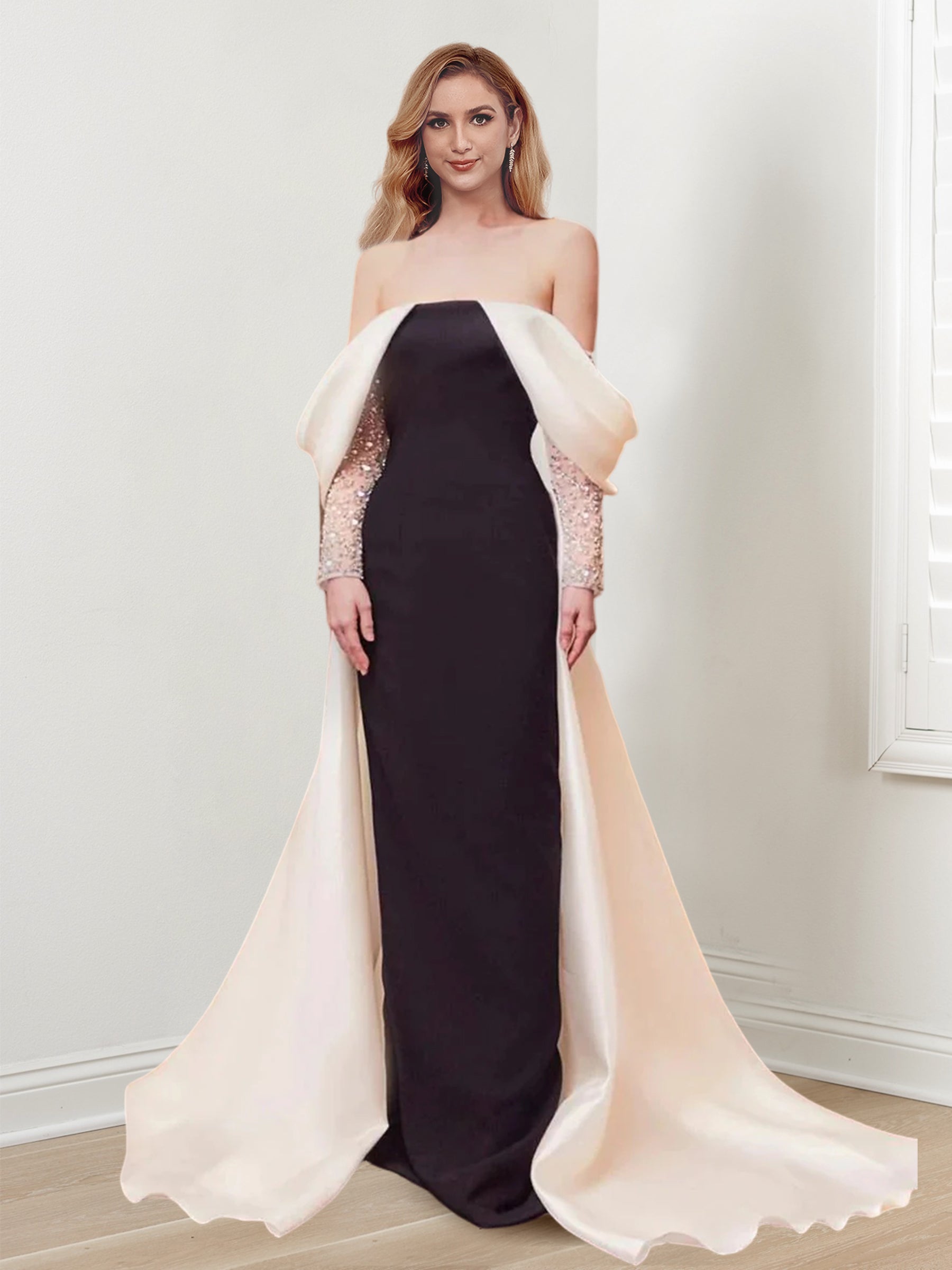 Off-the-Shoulder Long Sleeve Sheath/Column Floor-Length Formal Evening Gown