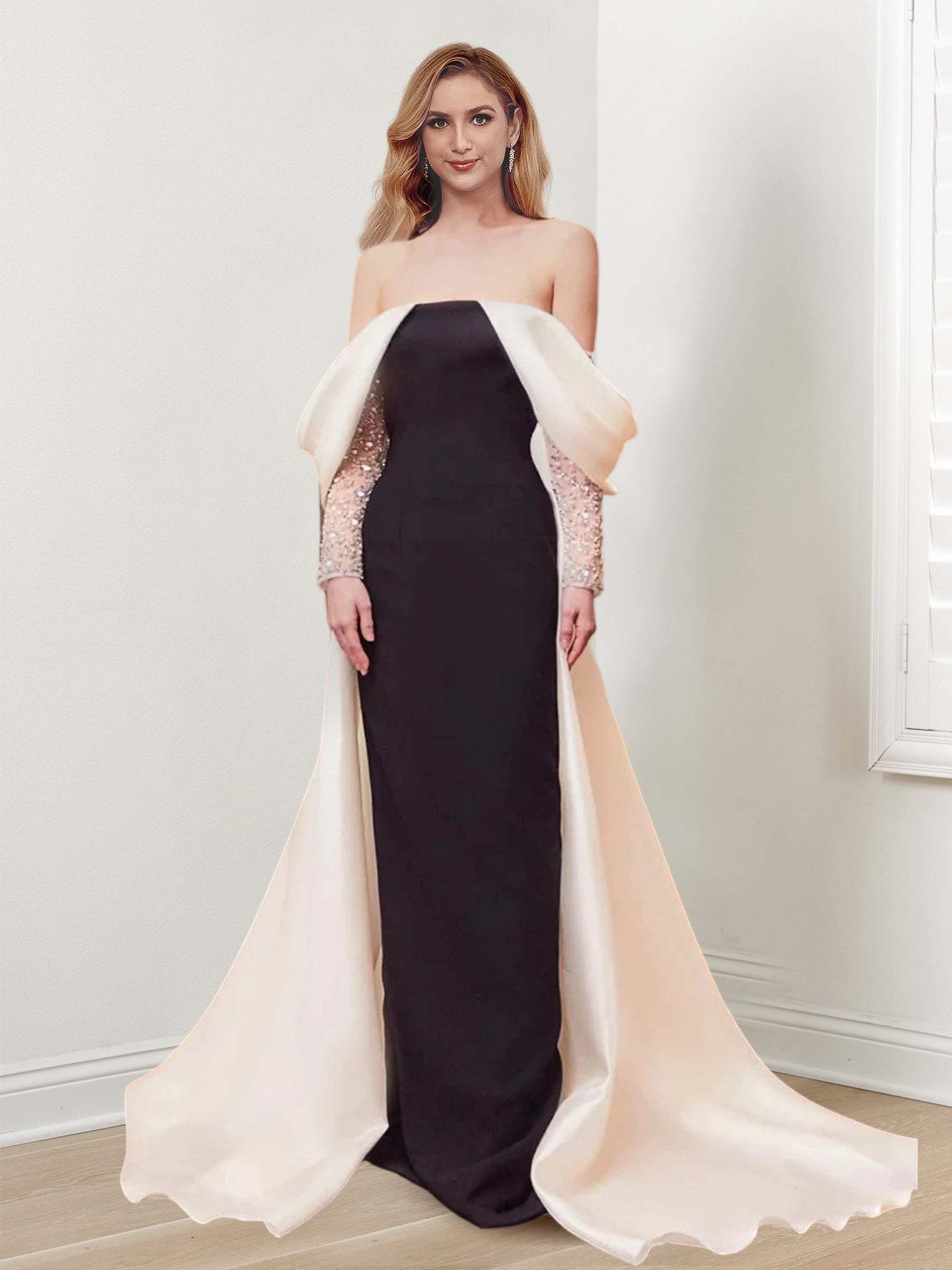 Off-the-Shoulder Long Sleeve Sheath/Column Floor-Length Formal Evening Gown