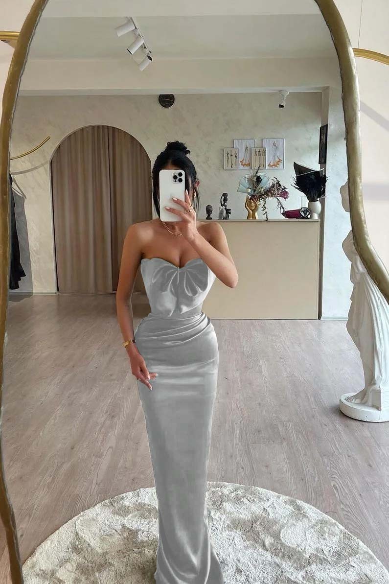 Strapless Sleeveless Long Mermaid Prom Dress With Bowknot Pleated