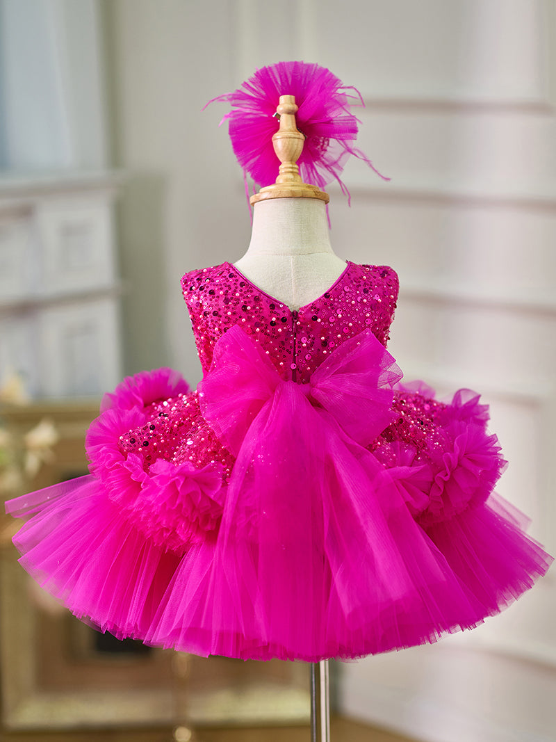 Knee-length Baby Girl Dress in Tulle with Sequins